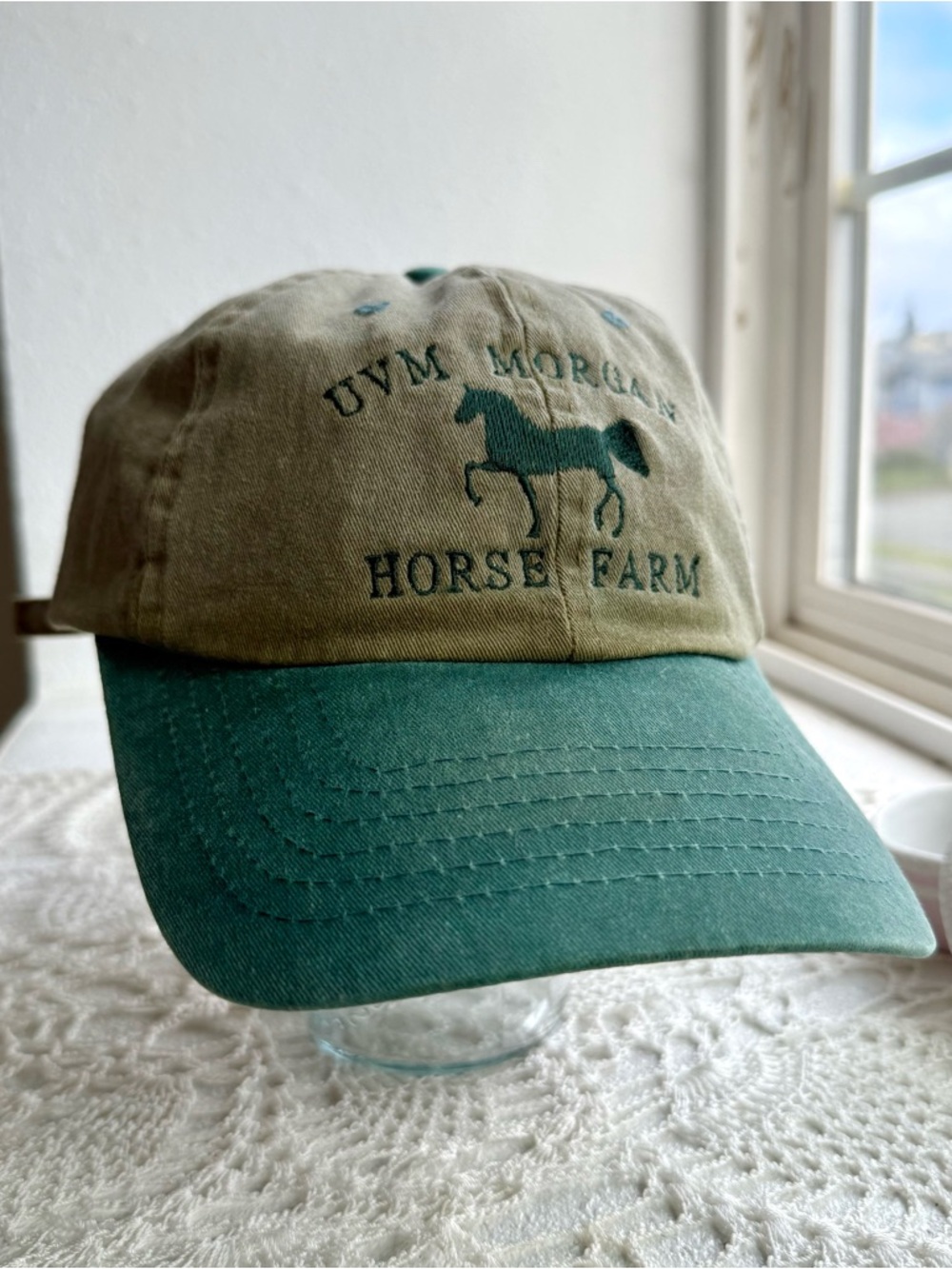 Vintage Equestrian Horse Farm Dad Hat Green Adjustable Cap
